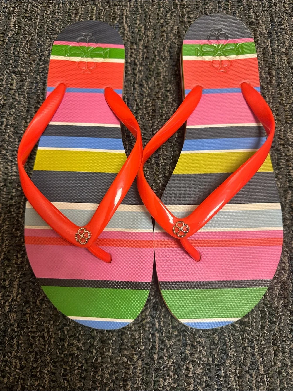 kate spade Multicolor Striped Flip Flops with Bright Orange Straps